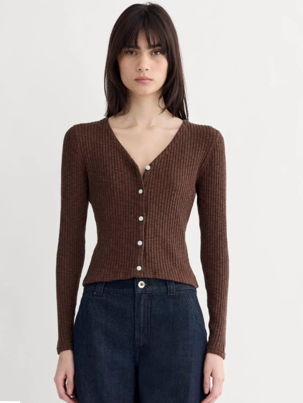 Everlane Cozy Rib Cardigan Sz Small in Dark Mahogany Chocolate Brown NWT